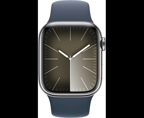 Apple Watch Series 9 GPS + Cellular 45mm Silver Stainless Steel Case with Storm Blue Sport Band - M/L