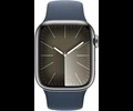 Apple Watch Series 9 GPS + Cellular 45mm Silver Stainless Steel Case with Storm Blue Sport Band - M/L