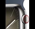 Apple Watch Series 9 GPS + Cellular 45mm Silver Stainless Steel Case with Storm Blue Sport Band - M/L