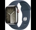 Apple Watch Series 9 GPS + Cellular 45mm Silver Stainless Steel Case with Storm Blue Sport Band - M/L