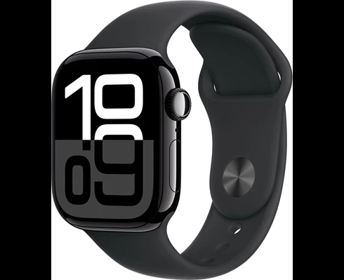Apple Watch Series 10 GPS + Cellular 46mm Jet Black Aluminium Case with Black Sport Band - M/L