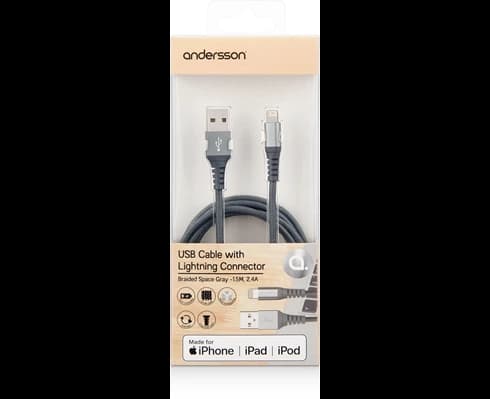 Andersson Lightning Cable Braided Space Gray 1,5M 2.4A