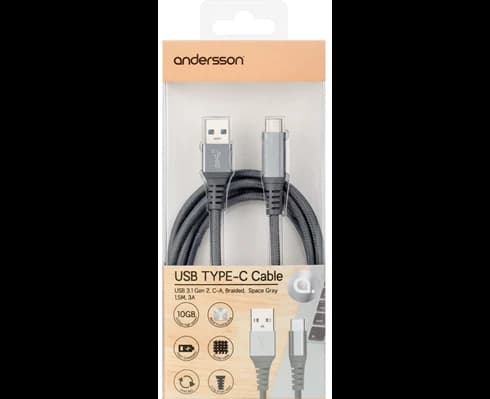 Andersson USB 3.1 Gen 2 C - A Braided 1,5m Space Gray 3A