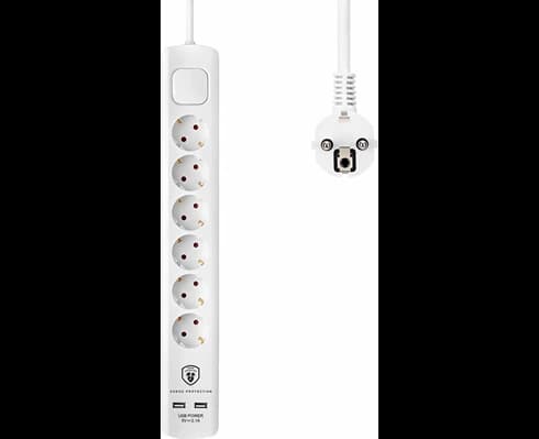 Andersson ELS 5.1 -  6 way with switch, USB 5V 2.1A, 1,5m White