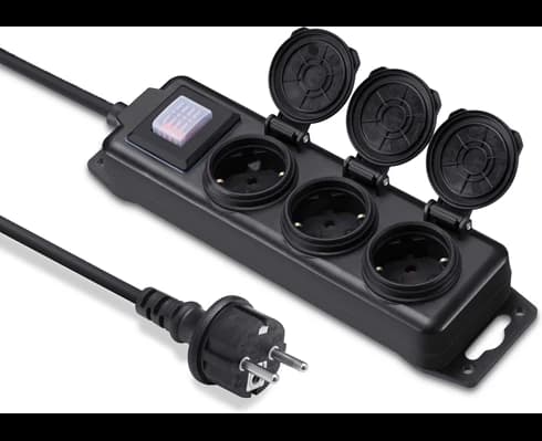 Andersson 3-way outdoor power strip IP44, 3m black