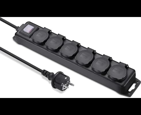 Andersson 6-way outdoor power strip IP44, 3m black