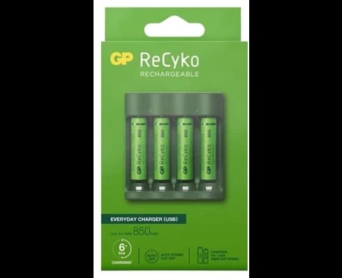 GP ReCyko Everyday-batteriladdare B421 (USB), inkl. 4 stk. AAA 850mAh NiMH-batterier