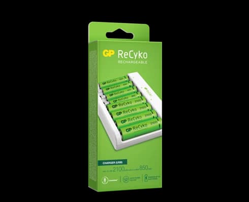 GP ReCyko Charger (USB) E811, 8-laddkanaler NiMH, 4 x AA 2100mAh + 4 x AAA 850mAh NiMH-batterier