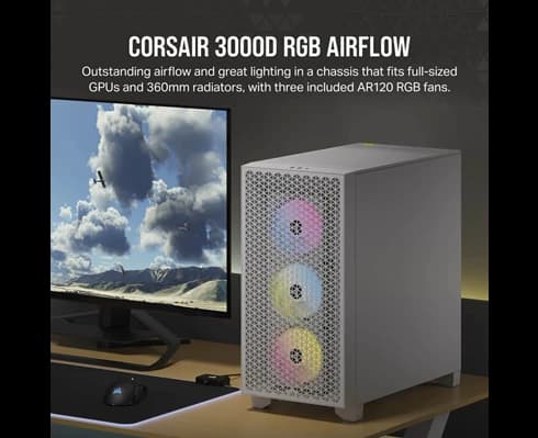 Corsair 3000D RGB Tempered Glass Mid-Tower - White