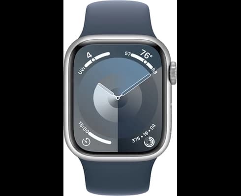 Apple Watch Series 9 GPS + Cellular 45mm Silver Aluminium Case with Storm Blue Sport Band - M/L