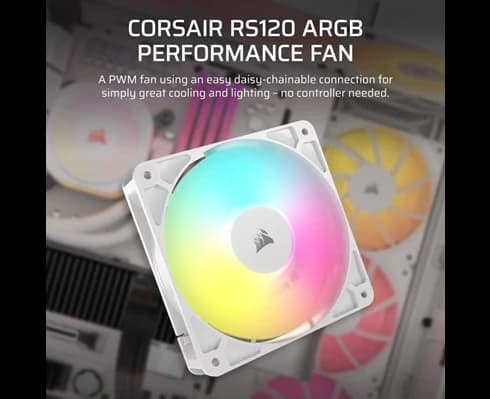 Corsair RS120 ARGB White, 120mm ARGB Fan, Single Pack