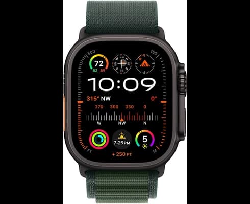 Apple Watch Ultra 2 GPS + Cellular 49mm Black Titanium Case with Dark Green Alpine Loop - Medium