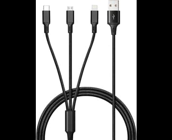 Andersson 3 in 1 Braided USB Cable 1M 2,4A Black