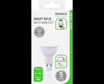 Deltaco Smart GU10, WiFI, 4.5W, 2700K-6500K, dimbar