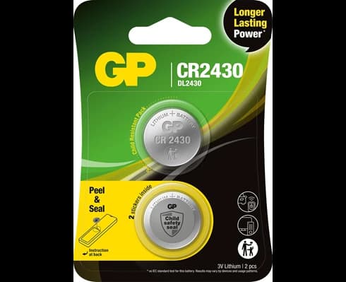 GP knappcell, Litium, CR2430, Safety seal, 2-pack