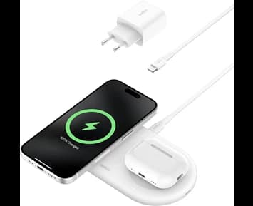 Belkin Belkin - Qi2 15W 2-in-1 Wireless Charging Pad + 5W USB-C Port, White