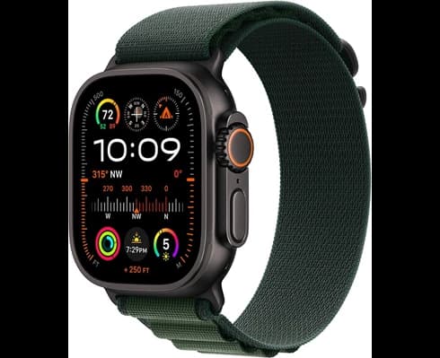 Apple Watch Ultra 2 GPS + Cellular 49mm Black Titanium Case with Dark Green Alpine Loop - Medium