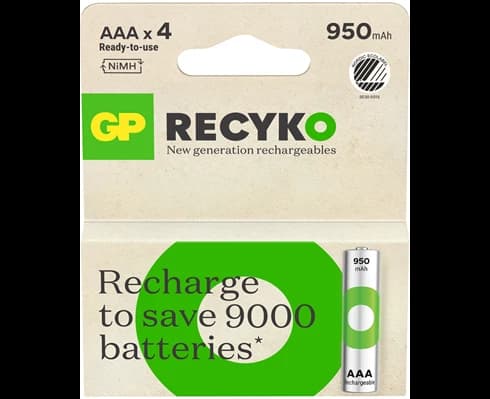 GP ReCyko AAA-batteri, 950 mAh, 4-pack